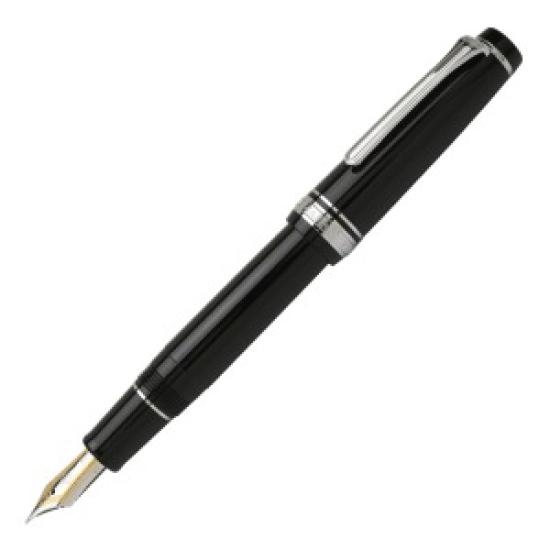 Sailor Professional Gear Silver Fountain Pen Black Medium Nib 11-2037-420 with Converter