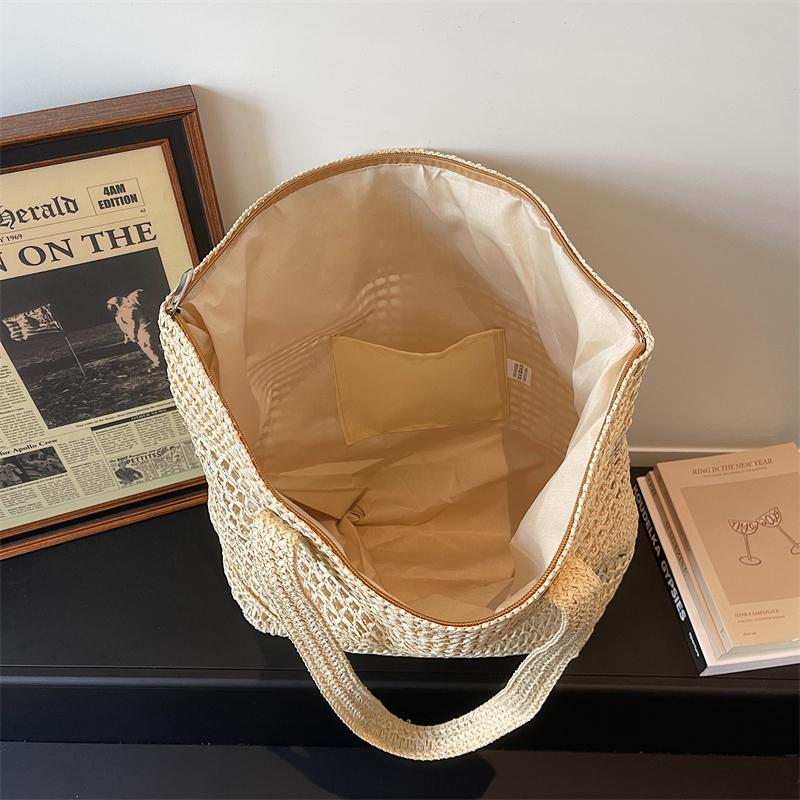 Woven Straw Tote with Tassel Accent and Spacious Interior for Summer Beach or Casual Daily Use