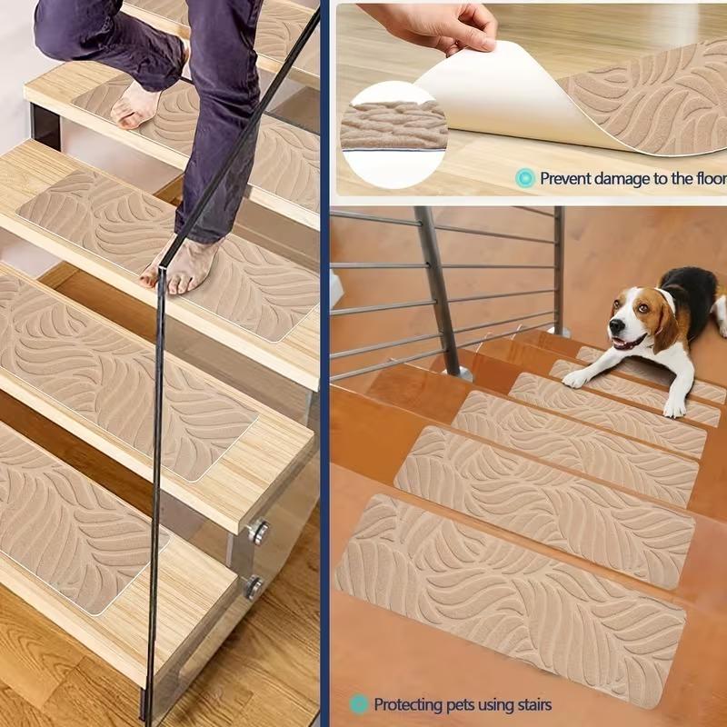 Self-Adhesive Non-Slip Stair Treads Removable Gray Step Mat Washable Fabric Safety Pad with Non-Slip Backing for Wooden Stairs