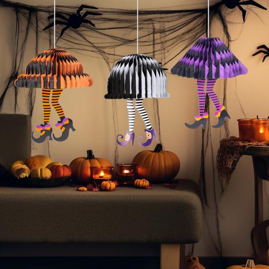 Witch Leg Halloween Decor Black & White Striped Hanging Ornaments