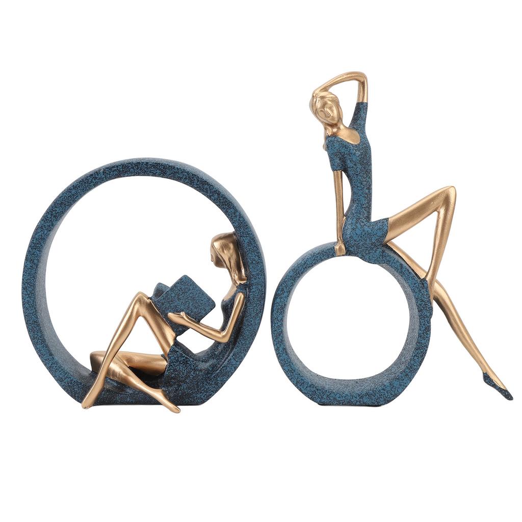 2PCS Resin Figurines Reading A Book Yoga Girl Modern Aesthetic Art Sculptures Bookshelf Bookcase Sta