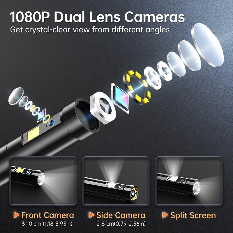5inch Dual-Lens Endoscope Camera with Light 1080P Borescope 16.5FT Flexible Sewer Camera IP67 Waterproof Plumbing Snake Camera