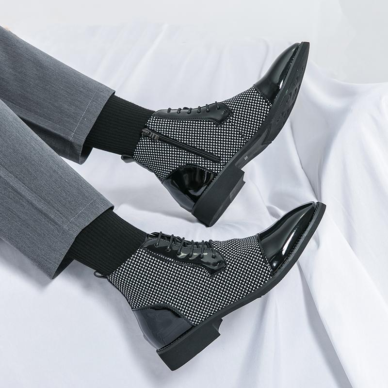 Pánské kotníkové boty Vzor kohoutí stopy Ležérní Retro Pánské boty Wingtip Společenské Tuxedo Svatební boty