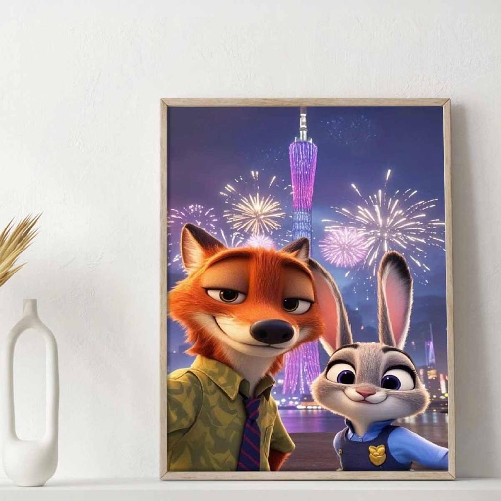 Diamantmosaik Buntes Diamantbild Nick und Polizistin Judy Das Kaninchen Vollrund Stickerei Cartoon Kreative Hobbys Wanddekor