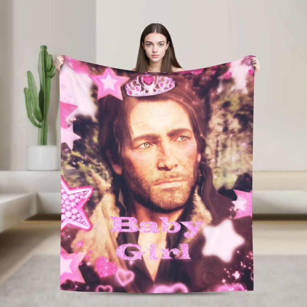 Arthur Morgan Baby Mädchen Gestrickte Decke Flanell RDR2 Spiel Super Warme Überwurfdecke für Draußen Reisen Schlafzimmer Steppdecke