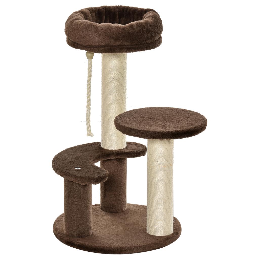 65cm Cat Tree, Cat Tower for Kittens, Small Cat Condo with Sisal Scratching Posts, Hanging Rope, Perches - Brown