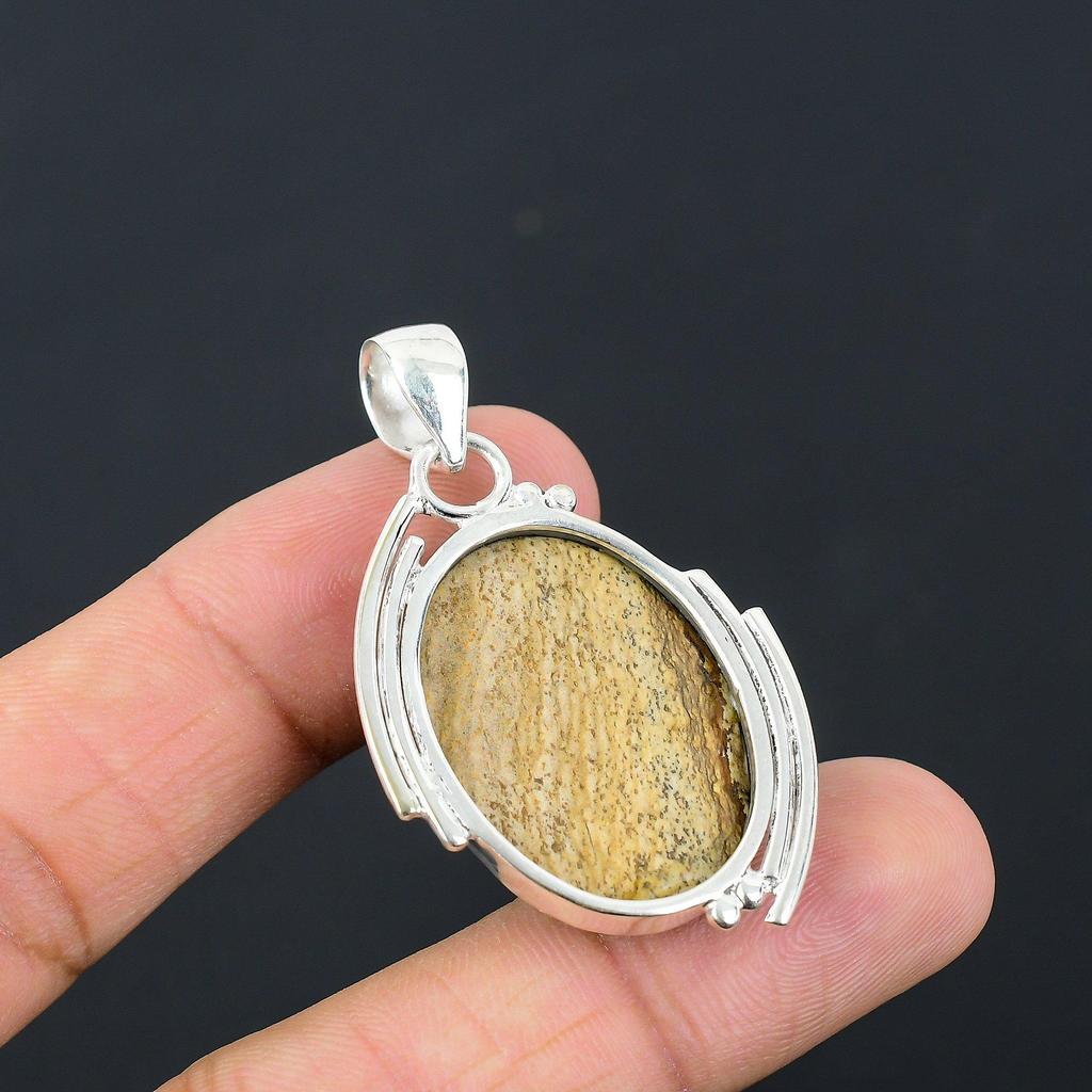 Naturlig Bildjaspis Ädelsten Hänge 925 Sterlingsilver Smycken För Flickor