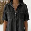 Robe chemise en jean pour femme Décontractée Manches courtes Boutonnée Jean Midi Robe Longue A-line Vintage avec Poches