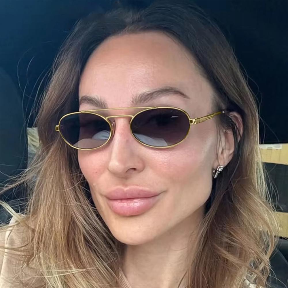 Small Steampunk Sunglasses Oval Luxury Brand Double Bridge Shades Metal Frame Uv400 Sun Glasses For Women