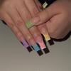 24Pcs Marble Gradient Gold Foil Long Coffin False Nails Full Cover Detachable Press On Nail Tips