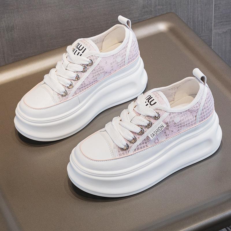 

1258-17 Summer mesh breathable thick-soled mesh shoes women s invisible inner height increase white shoes thin sports and leisure shoes 40