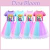 Vestido de Renda Arco-Íris Super Mario Princesa Peach para Meninas em Roxo, Vermelho e Rosa