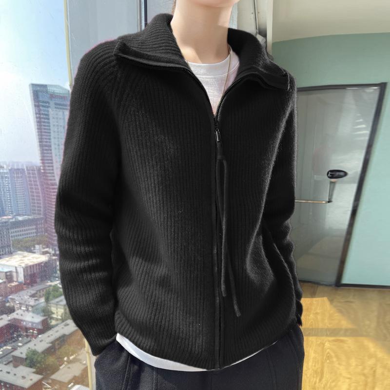 

24 осенне-зимний ленивый ветер водолазка женский вязаный кардиган женский дизайн на молнии нишевый отложной свитер-куртка XXL