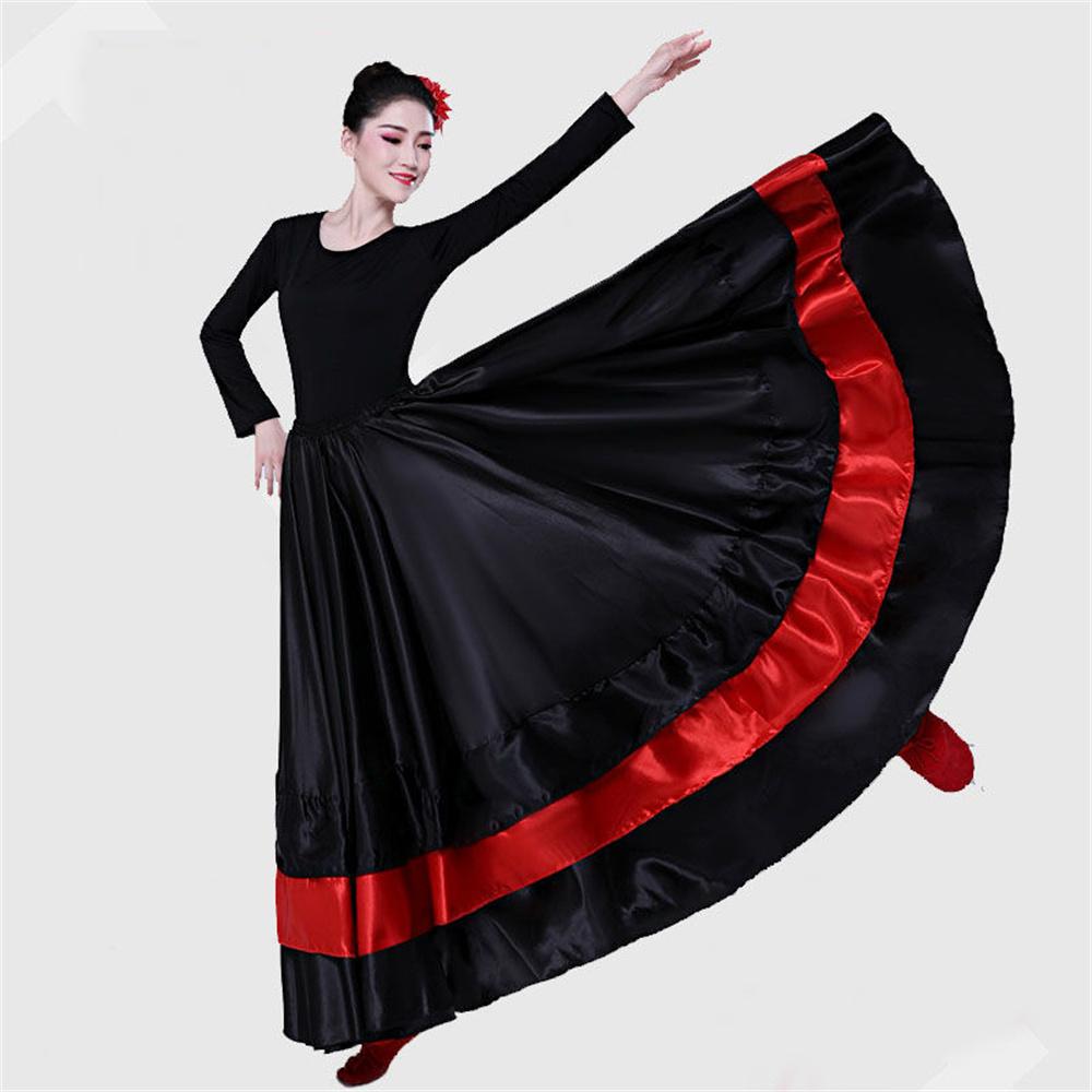 720 Degree Woman Spanish Flamenco Skirt Polyester Satin Smooth Big Swing Carnival Party Ballroom Belly Dance Costumes Dress