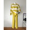 Autumn and Winter Sweater Splicing Striped Crew Neck Fashion Casual Loose Lazy Knitting Two-piece Set Women