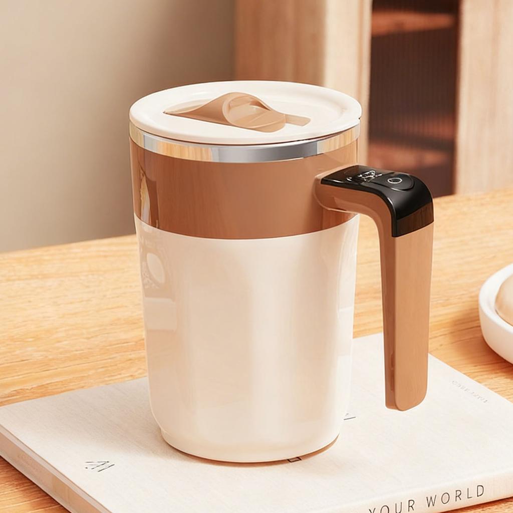   Self Stirring Coffee Mug with Temperature Display Rechargeable Automatic Magnetic Stirring Cup for   Travel Stainless Steel Beige Brown  