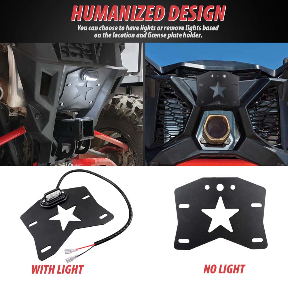 UTV License Plate Holder With Light Universal Aluminum License Plate Kit for Can-Am Maverick X3 Polaris RZR XP 1000 Ranger