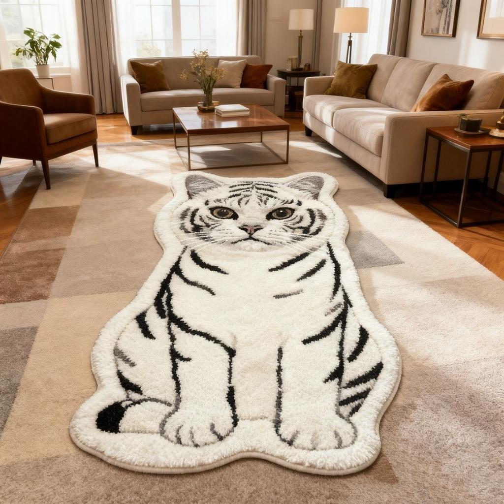 Orange Cat Rug Home Cartoon Bedroom Rug Bedside Blanket Living Room Sofa Carpet Anti Slip Pet Cat Plush Mat Home Decoration Gift