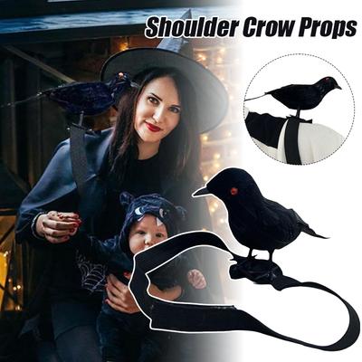 Halloween Simulation Crow Shoulder Crow with Elastic Band Dance Cosplay Costume Accessories Crow Props Holiday Ornaments