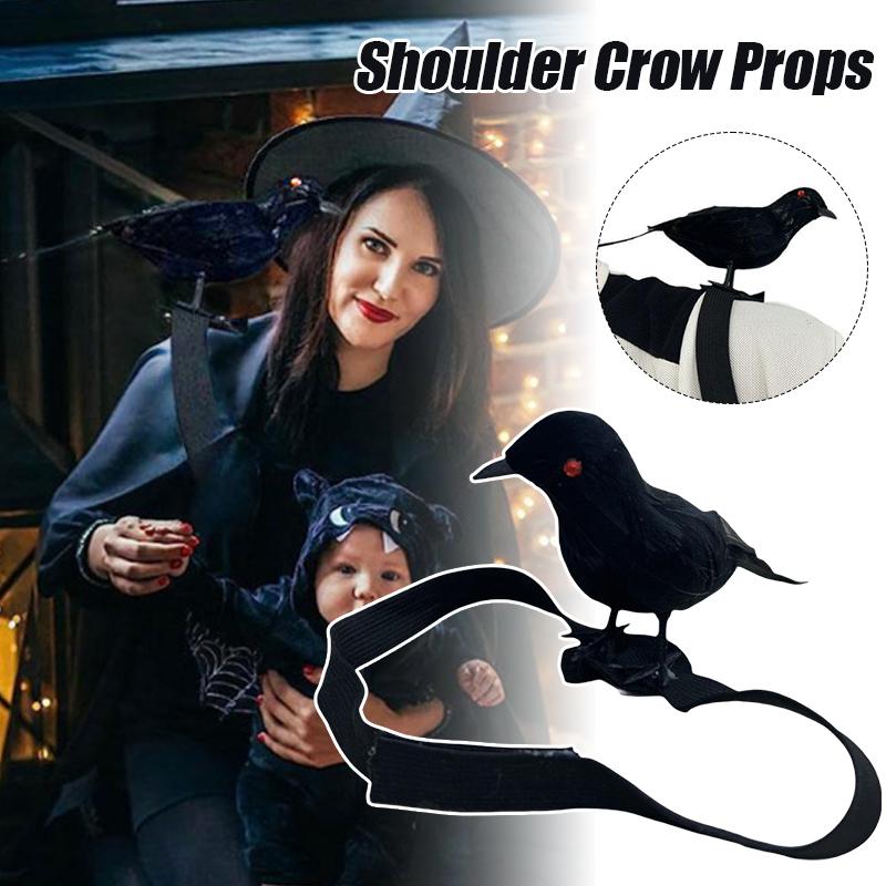 Halloween Simulation Crow Shoulder Crow with Elastic Band Dance Cosplay Costume Accessories Crow Props Holiday Ornaments