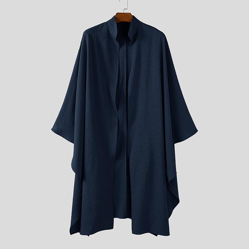 

INCERUN Мужские кардиганы с воротником-стойкой, рукавами «летучая мышь», нерегулярного кроя, повседневные, свободные, длинные пальто S синий