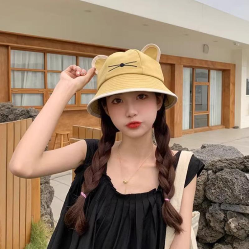 Fisherman'S Hat With Cat Ears Sun Hat, Street Style Hat For Women