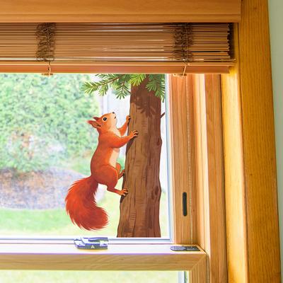 Ardilla Pequeña Linda de Dibujos Animados Balcón Exterior Ventana de Cristal Decoración y Embellecimiento del Hogar Pegatina para Ventana