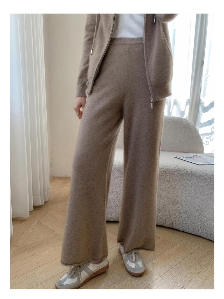 Autumn/Winter 2025 Women's Hooded Cashmere Knit Cardigan & Wide-Leg Pants Set