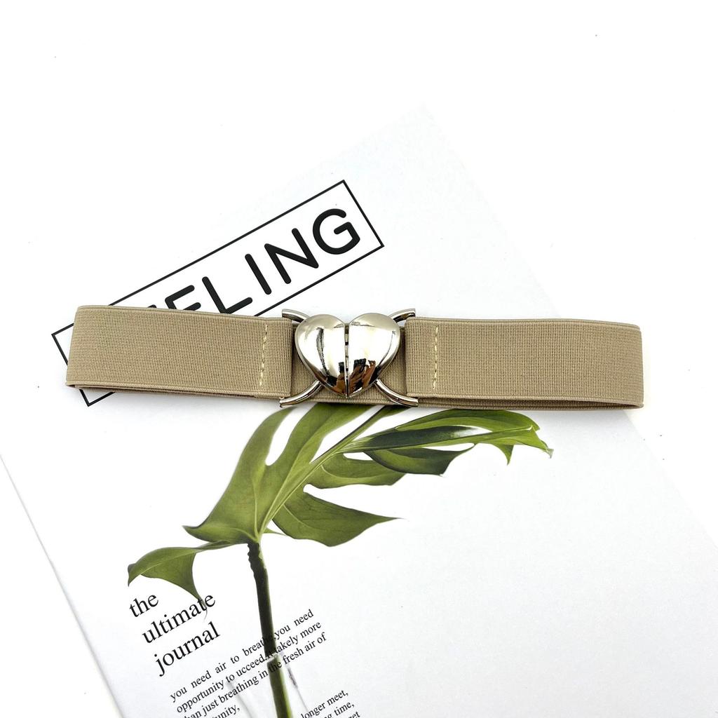 Women Elastic Belts Love Heart Metal Buckle Waist Dress Coat Sweater Decorative Waistband Accessories