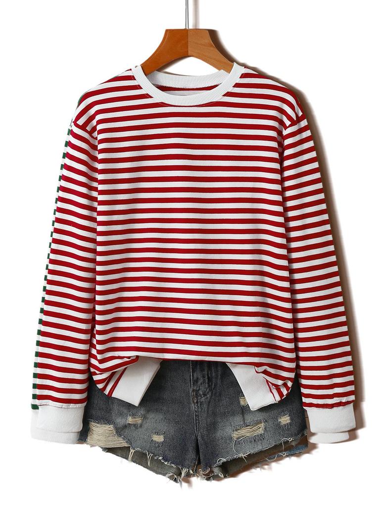 New Striped Christmas Style Women's Long Sleeve European/American Loose Hoodie