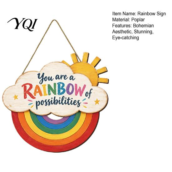 Kids Bedroom Decorations Boho Rainbow Sun Welcome Door Sign, Wall Hanging Plaque Sign Playroom Art with Inspirational Quote, Colorful Hanger