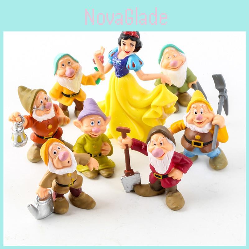 Delightful Set Of 8 Princess Snow White And Seven Dwarfs Action Figures For Kids