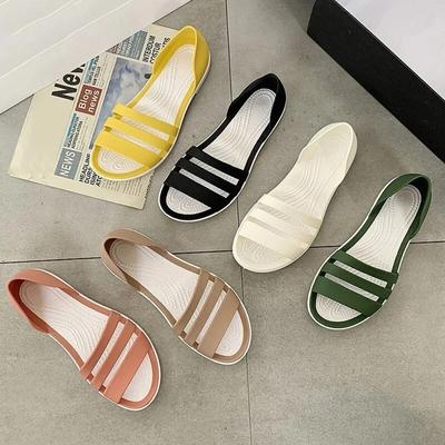 2024 mode Open-Toed Rutschen Schuhe Für Frauen Sommer Flache Sandalen Candy Farbe Casual Strand Outdoot Weibliche Damen Gelee Hausschuhe