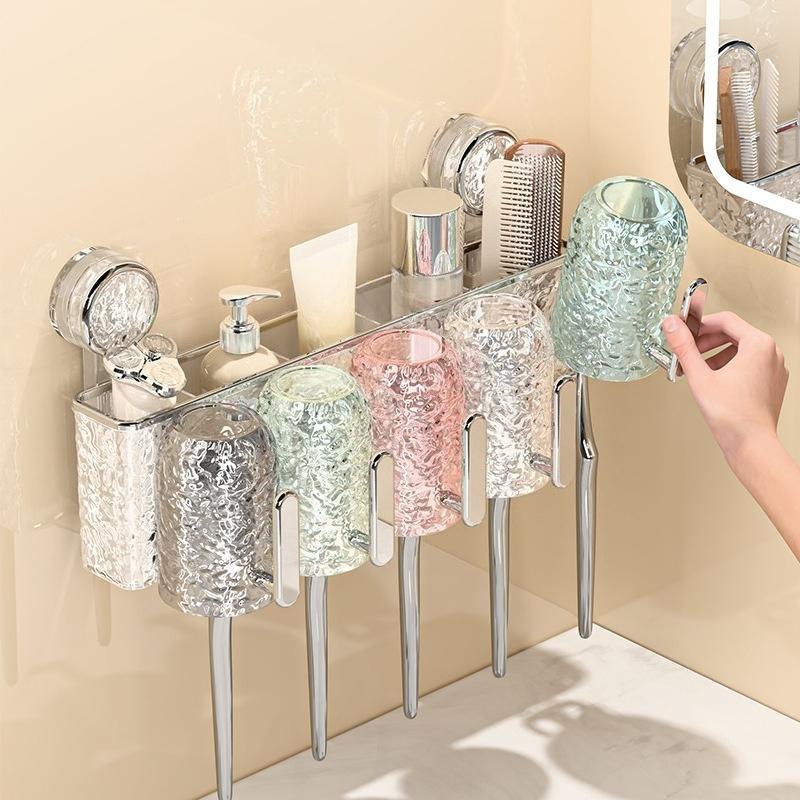 Suction Cup Toothbrush Rack, No Need for Drilling, Bathroom Toothbrush Rack, Wall-mounted Toothbrush Cup Rack, Toothbrush Cup Storage Rack