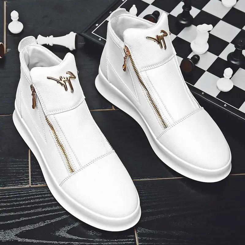 High Top Casual Shoes Platform Men's Sneakers Fashion Zipper Ankle Boots Leather Outdoor Shoe Non Slip Comfortable Shoes for Men