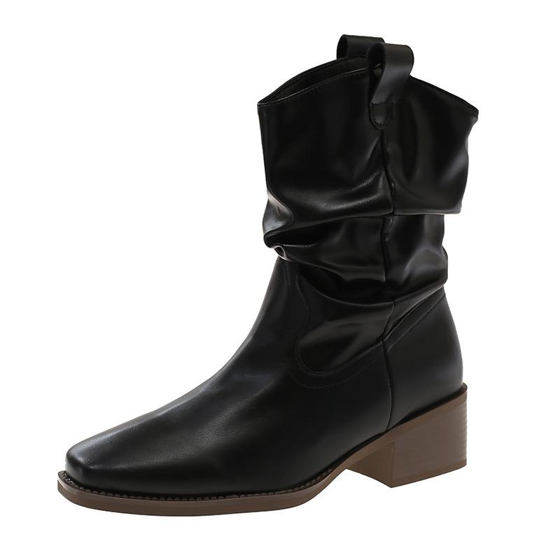 Dámské boty Martin 2025 Nové Podzimní Retro Úzké Všestranné Vysoký podpatek Malé Krátké Boty Westernové Kovbojské Boty Hromada