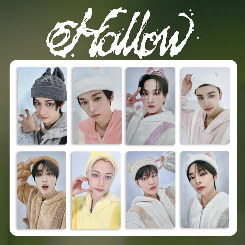 Stray Kids <Hohl> 8 Stück doppelseitiges Fotokarten-Set Niedliche Tierhut-Mitglieder Lomo-Karten Kpop-Fan-Sammlung Geschenk