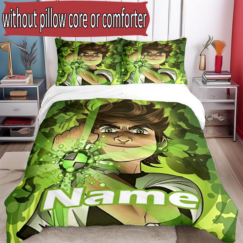 3pcs Duvet Cover Set (1*Duvet Cover + 2*Pillowcase, Without Core), Custom Name Ben 10 Cartoon Pattern Bedding Set, Home Bedroom Decor Gift