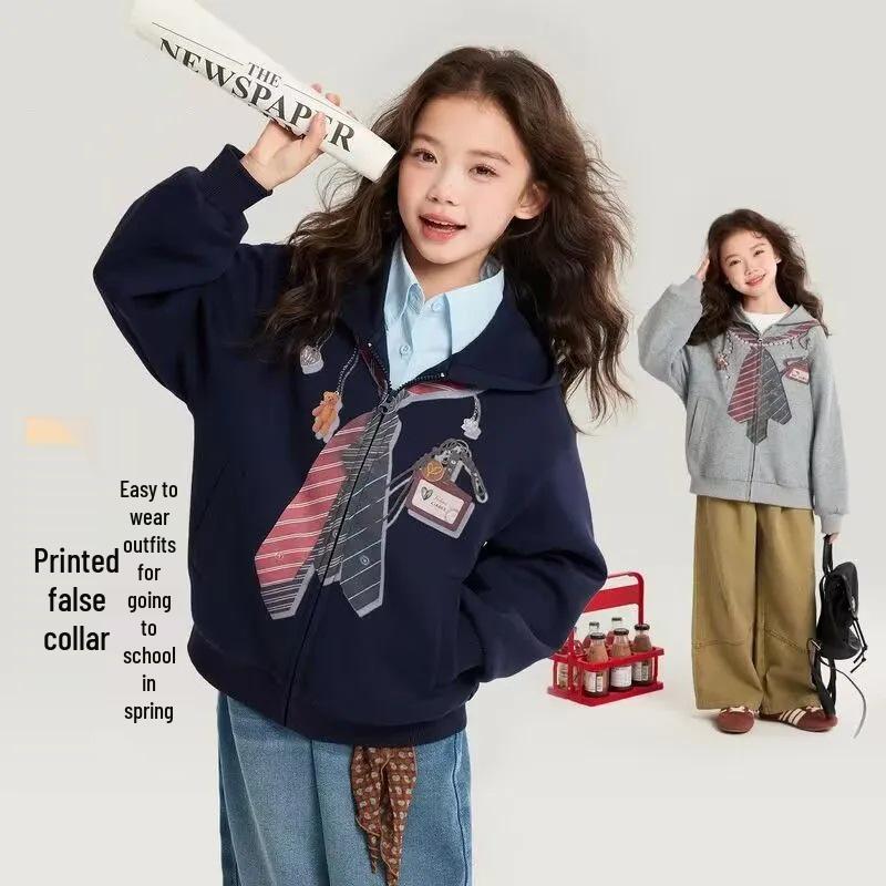 Girls' Korean Style Hooded Cartoon Cardigan - Spring/Fall Fashion.