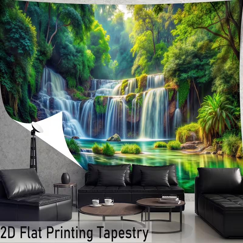 

2D Tropical Waterfall Tapestry Lush Rainforest Background Cloth 47.2x31.5inch/120*80cm
