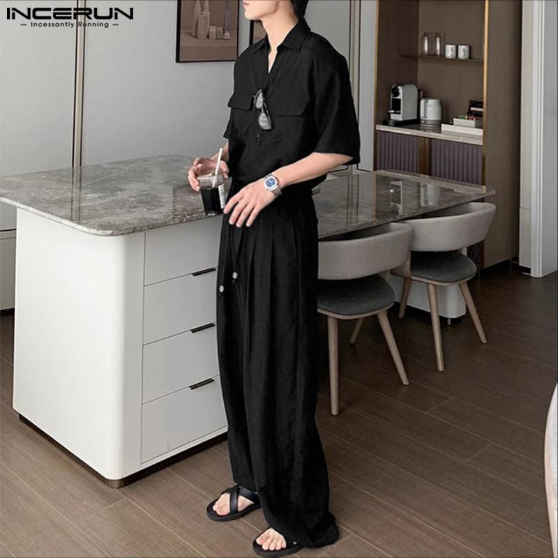 INCERUN Two Pieces Men Short Sleeve T-shirts Long Pants Casual Loungewear Sets