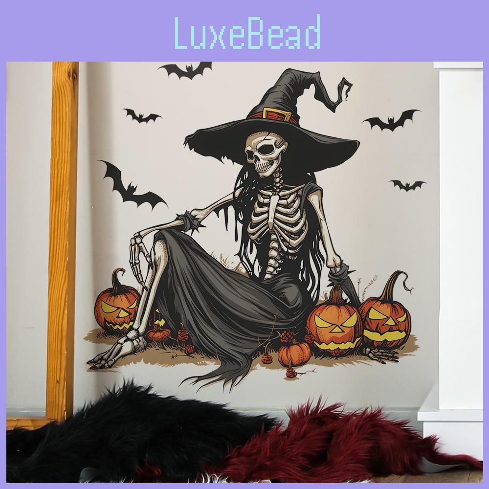 Halloween Skeleton Witch Pumpkin Bat Living Room Foyer Background Decor Stickers