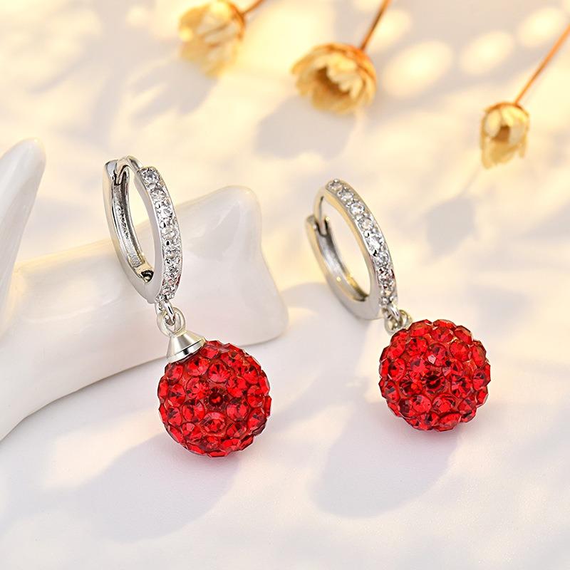 Women S925 Silver Needle Full Crystal Round Ball Ear Buckle Fashion Earrings Jewelry