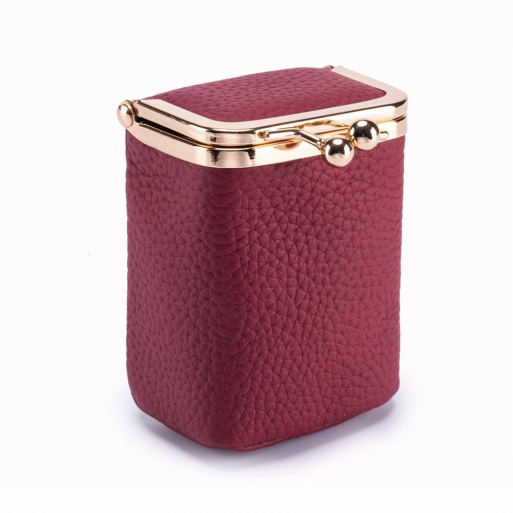Organisateur de rouge à lèvres en cuir véritable Sac de maquillage vintage avec fermoir à baisers Petit portefeuille pour femmes Élégant étui à rouge à lèvres Porte-monnaie