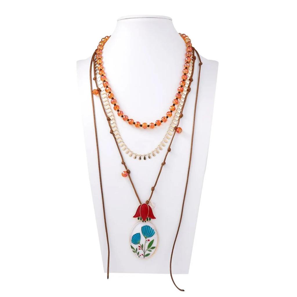 New Style Luxury Enameled Flower Geometric Handmade Resin Necklace for Women Trendy Charm Holiday Party Jewelry Accessories Gift
