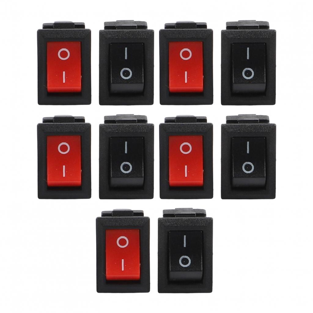 10PCS For Mini Rocker Switch 2 Pin ON OFF SPST Black Red for Cars Household Use