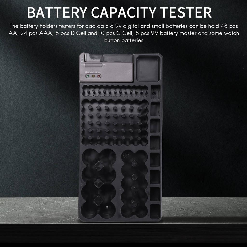 BHBL Battery Storage Organizer Holder with Tester - Battery Rack Case Box Holders Including Battery Checker For AAA AA C D 9V An
