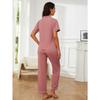 Pyjama Damen Frühling und Herbst Einfarbig Kurzarm Lange Hosen Homewear Zweiteiliges Set