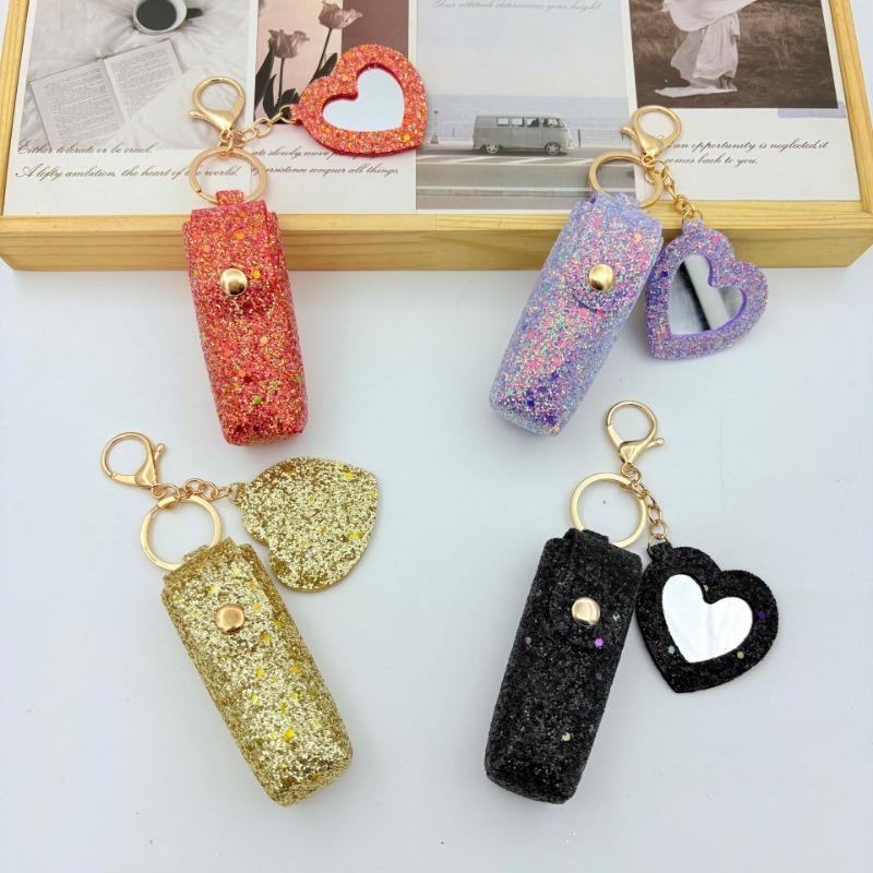 1PC sequined lipstick leather case, single-piece red envelope, portable keychain ins lipstick bag pendant.