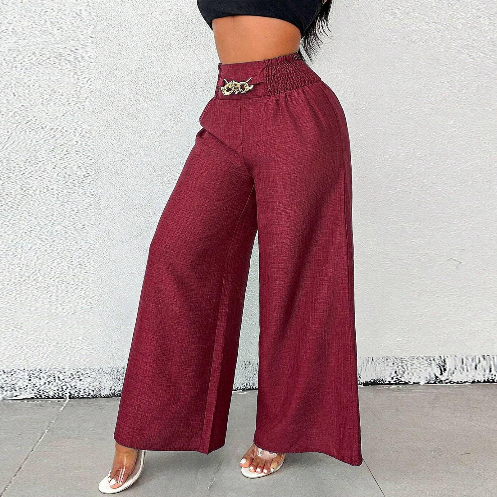

Женские модные брюки с высокой талией и эластичным поясом, винтажные, широкие брюки XL винный